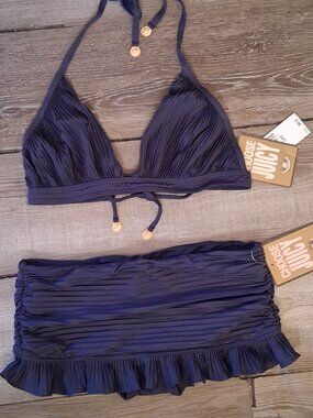 Juicy Couture Plisse Pleated Skirted Bikini XL/L Top Small Bottom